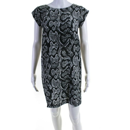 

Pre-owned|Joie Womens Short Sleeve Scoop Neck Snakeskin Print Silk Dress Gray Size XS