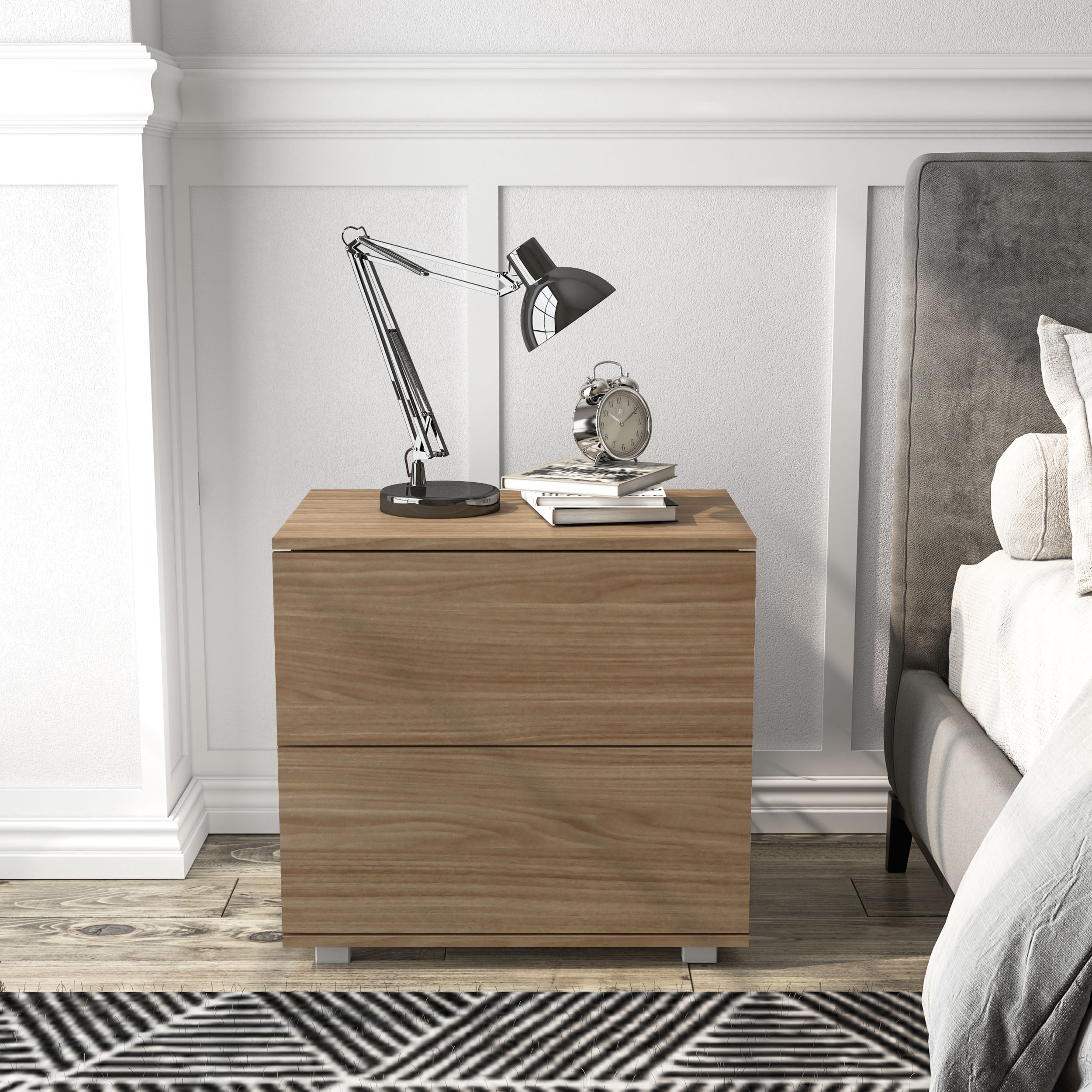Polifurniture Madison Modern 2 Drawer Nightstand, Light Oak