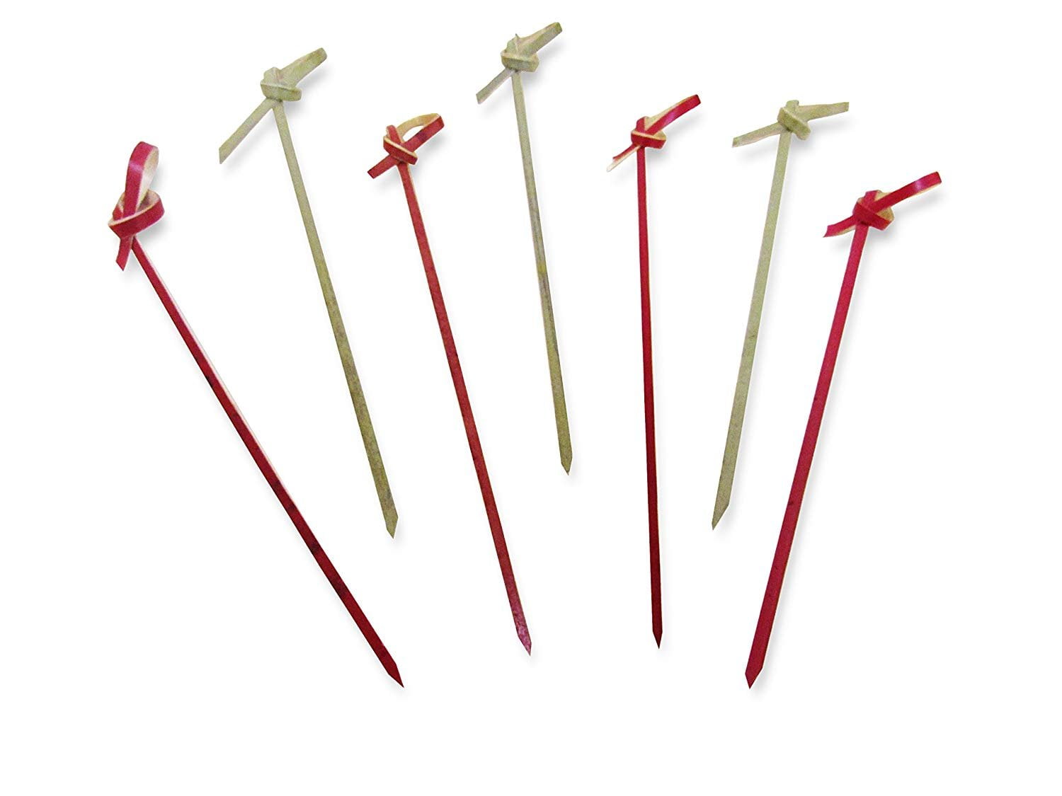 4.7" Bamboo Cocktail Picks With With A Knot includes 300 Assorted Red And Wood Color Decorative