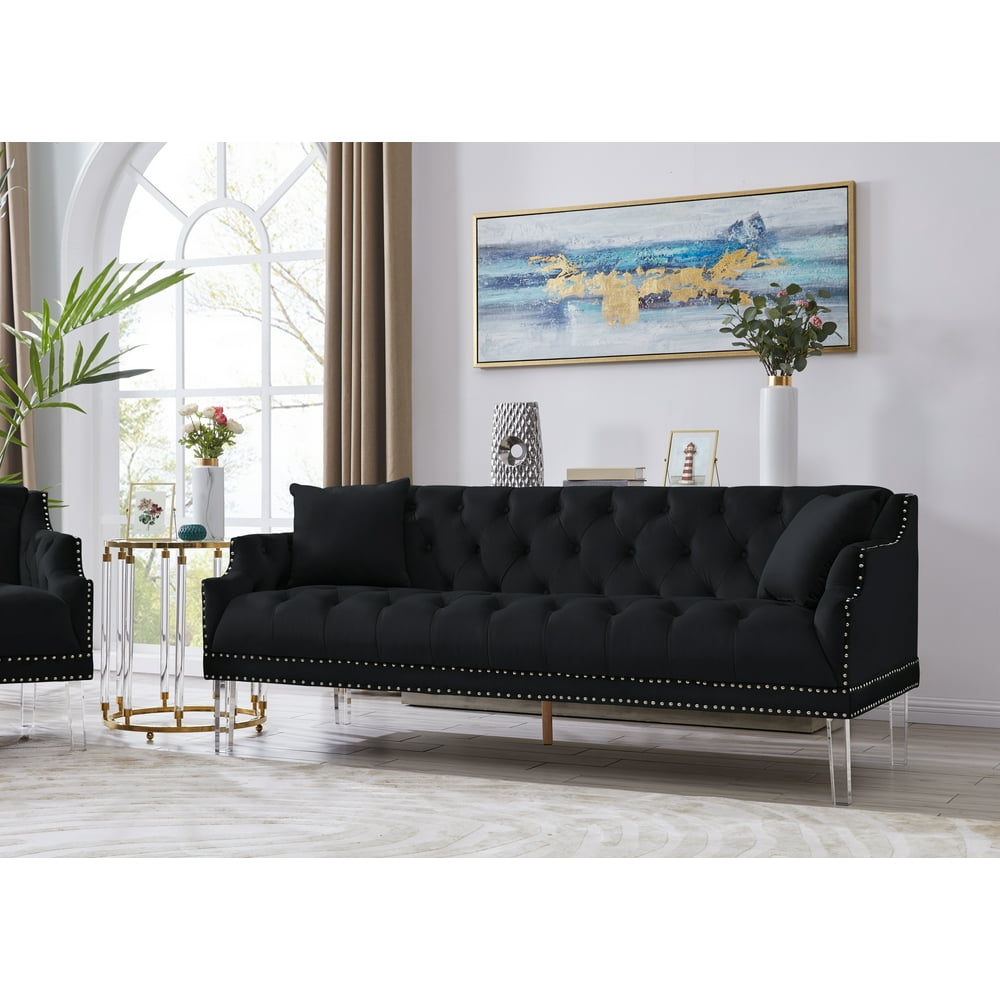 Chic Home Eva Button Tufted Acrylic Legs Velvet Upholstered Sofa