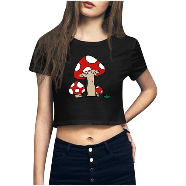 Camiseta estampada con cuello redondo y cuello redondo a la moda para mujer, camiseta informal de manga corta Pompotops hkajfhjk460194