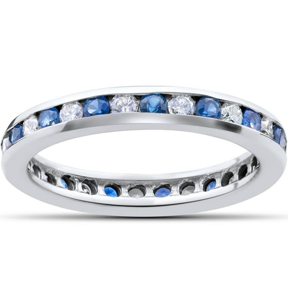 Pompeii 1 1/2ct Diamond & Sapphire Eternity Ring 14K White Gold (G/H,I1)