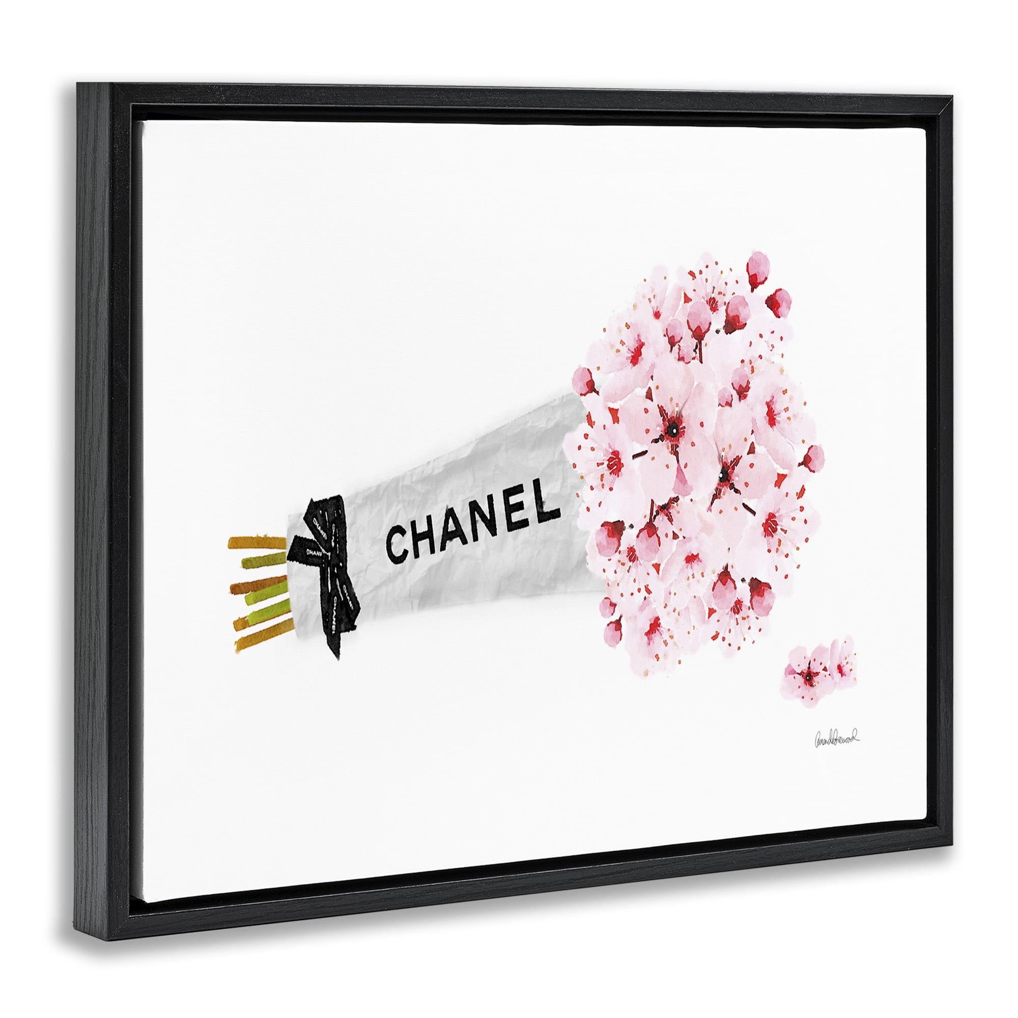 Stupell Industries Fashion Wrapped Cherry Blossoms Beauty & Fashion Painting Black Floater Framed Canvas Art Print Wall Art, 31 x 25