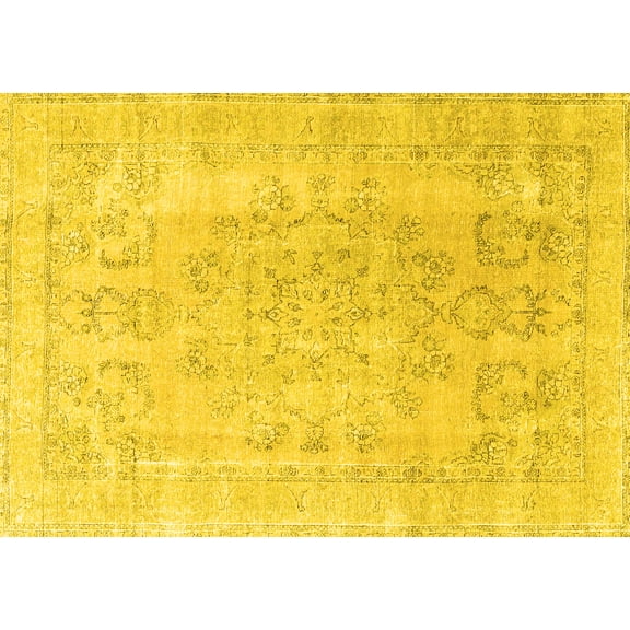 Ahgly Company Machine Washable Indoor Rectangle Persian Yellow Traditional Area Rugs, 5' x 7'