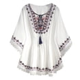 thumbnail image 2 of Pompotops Mode Femmes Été Décontracté Imprimé Taille Élastique Hauts Col en V Manches Courtes T-shirts Blouse Liquidation, 2 of 6