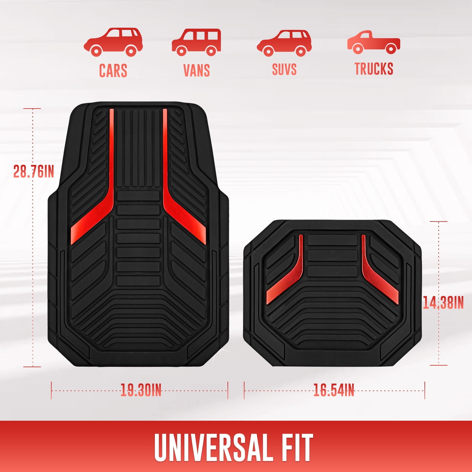 Road Comforts Heavy Duty Rubber Floor Mats Red Aluminum Film Car Mats Set, Front and Rear Car Mats