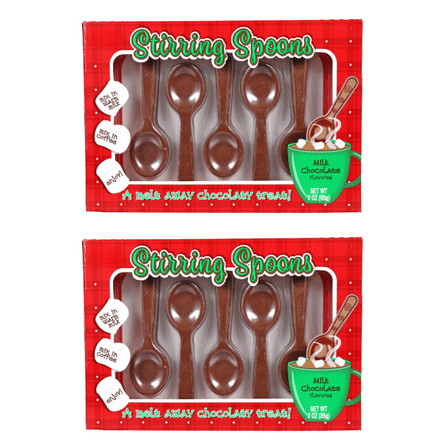 FSSTAM Chocolate Mini Stirring Spoons 2-Pack, Milk Chocolate Flavored Candy Spoons, 10-Count Total, 6 oz