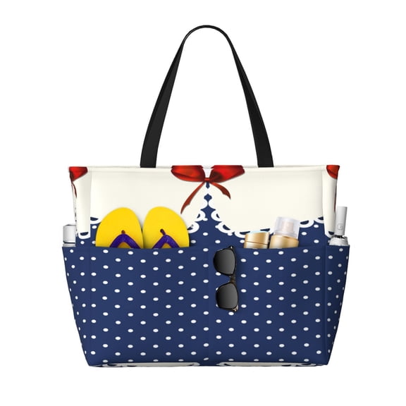 Yiaed Vintage Blue Polka-dot Print Large Capacity Beach Travel Bag - Waterproof Zipper Vacation Tote for Sandproof Storage, and Camping