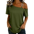 thumbnail image 2 of Uootdi Womens T Shirts Solid Color V Neck Button Front Loose Fit Short Sleeve Breathable Tops Casual Blouses Summer Vacation Wear Gift, 2 of 6
