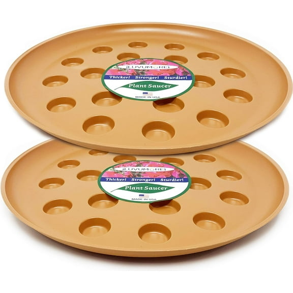 2 Pack of 14 inch Plastic Terracotta Colored Round Plant Saucer, Lighter Plastic Tray for Indoors and Outdoors, Durable Flower Planter Saucers (2 Pack - 14")
