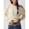 thumbnail image 5 of Women Boat‑Neck Dolman Long‑Sleeve Top, Draped Ruched Waist Cropped Blouse, Slouchy Relaxed‑Fit Trendy Shirt for Boho Daily Street‑Style Outfits, 5 of 5