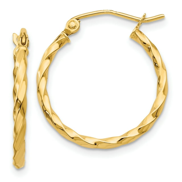 14k Yellow Gold Twist Hoop Earrings Round