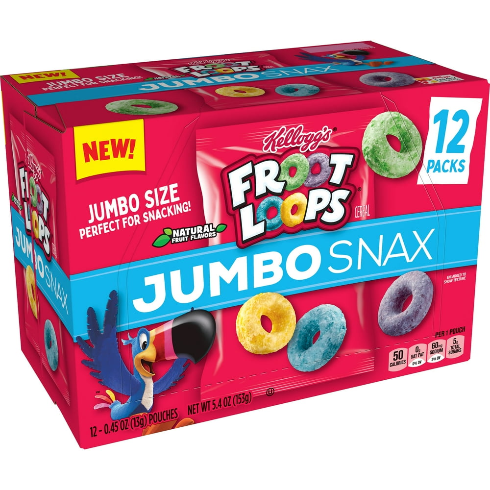 Kellogg's Froot Loops Jumbo Snax, Cereal Snacks, Original, 12 Ct, 5.4