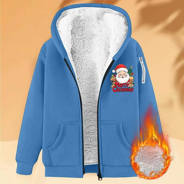 Sudadera informal con capucha y manga larga para mujer, estilo navideño, de gran tamaño, color liso, con cremallera, capucha y forro polar grueso, chaqueta de manga larga con hombros descubiertos, blu