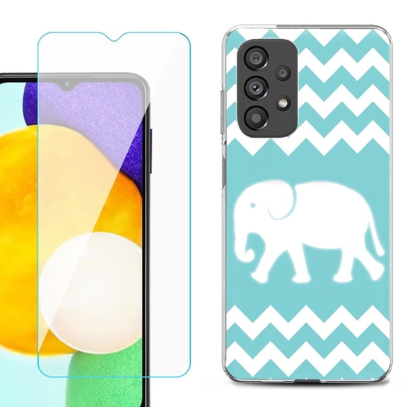 Slim-Fit Gel TPU Phone Case for Samsung Galaxy A23 5G, with Tempered Glass Screen Protector, by OneToughShield ® - Chevron/Elephant