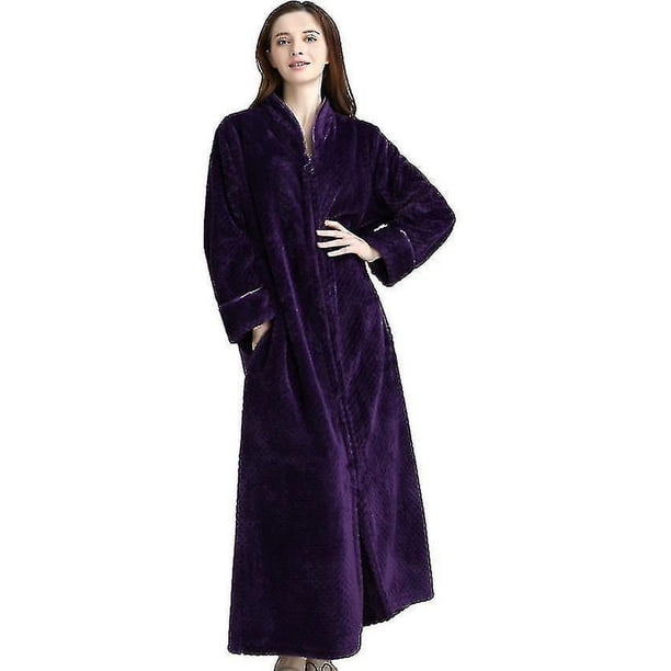 Albornoz con cremallera para mujer, bata de franela polar, bata de casa cálida de invierno, camisón