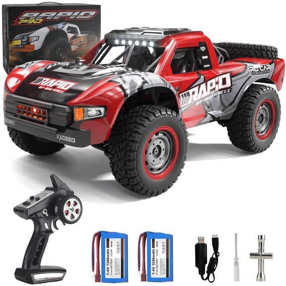 RC Cars 1:14 RC Truck 30 MPH 4WD Remote Control Car All Terrain Trophy Car for Adults Boys Toys Fast Off-Road RC Buggy Big Short Course Monster Truck with 2 Batteries (RTR)