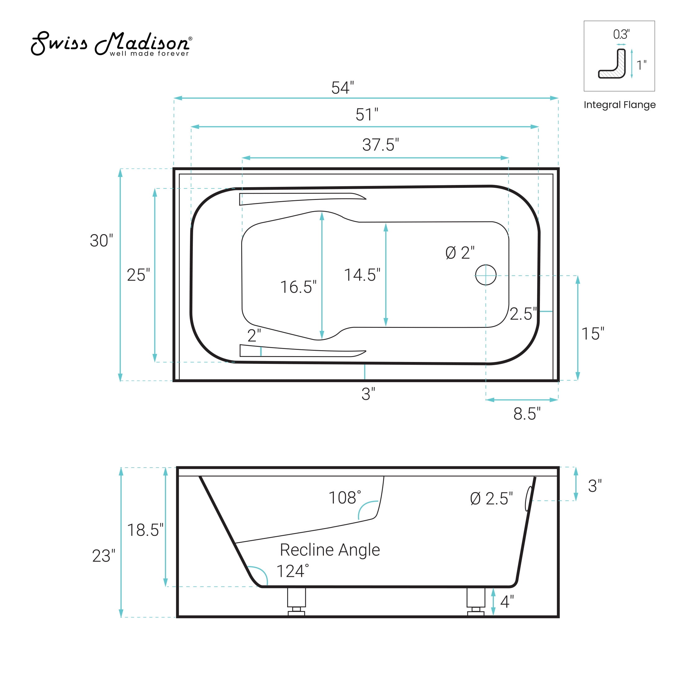 Voltaire 54 x 30 Skirted Right Drain Soaking Apron Bathtub in Glossy Black with Integrated Armrest