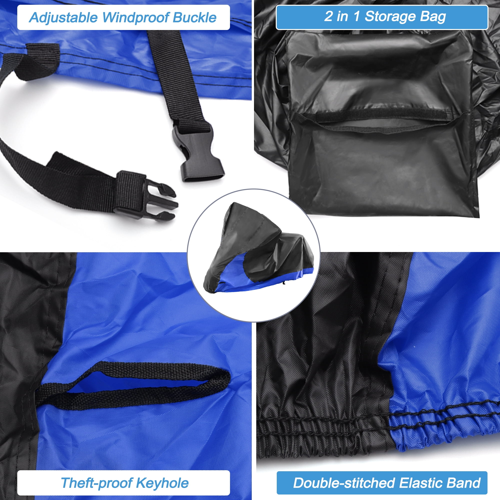 Unique Bargains Motorcycle Cover Motorbike Cover Universal Waterproof Outdoor Rain Sun Protection 210D XXL Black Blue