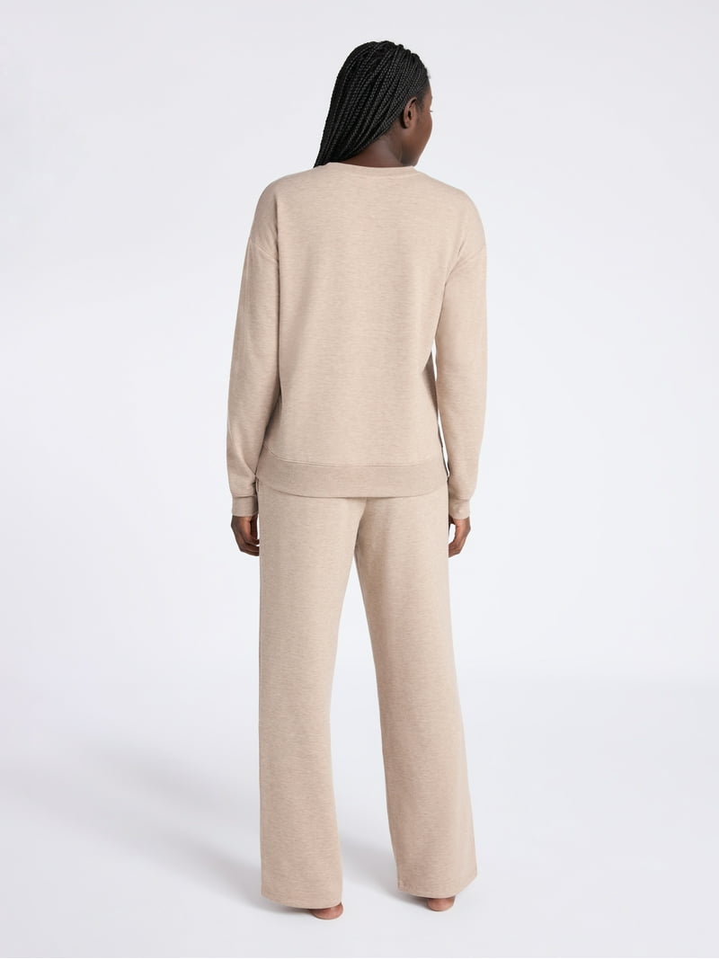 Joyspun Women's Fleece Long Sleeve Top and Straight Leg Pants
