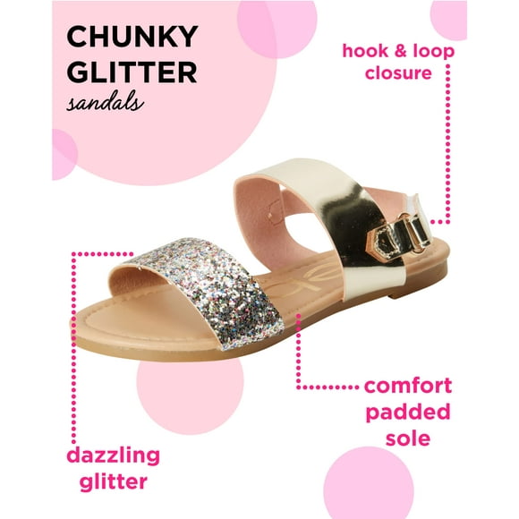 bebe Girls Metallic Sandals with Chunky Glitter Strap (Little Kid/Big Kid)