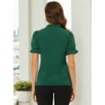 thumbnail image 4 of DARING DIVA Bow Tie Neck Office Elegant Short Sleeve Blouse Top S Deep Green, 4 of 6