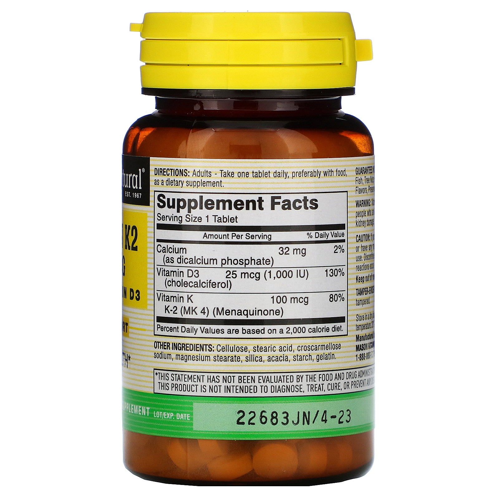 Mason Natural K2 Plus D3 Dietary Supplement 100 Count Walmart Com Walmart Com