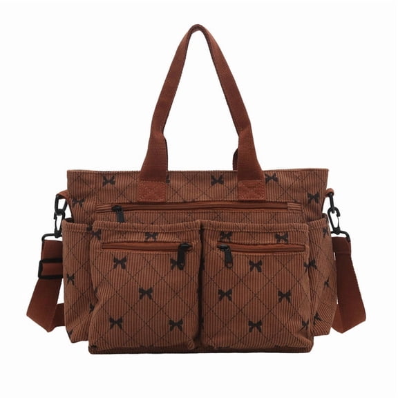 2-Way Bow Print Tote Bag, Crossbody & Handbag, Multi-Pocket Large Capacity, Ideal Women's Gift for Valentine's Day, Birthday, Work, School and Travel,Brown