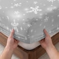thumbnail image 3 of Twin XL Size Fitted Sheet Set - Grey Snowflake Christmas 2 Piece Bedding Sets 16" Deep Pocket Fitted Sheet with 1 Pillowcases, Winter Xmas Snowflake Gray Modern Art Microfiber Hotel Bed Sheets, 3 of 9