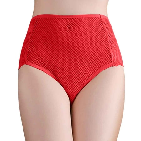 OJSFQUFP Red Women Solid Sexy Lace Seamless Panties Plus Size Mid High Waist Hollow Breathable Briefs Simple and Comfortable Underwear XL