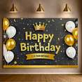 thumbnail image 6 of Glamorous Black Gold Happy Birthday Banner with Crown Balloons and Sparkles Backdrop Party Decoration for Birthday Parties Photography Props and Celebrations, 6 of 7