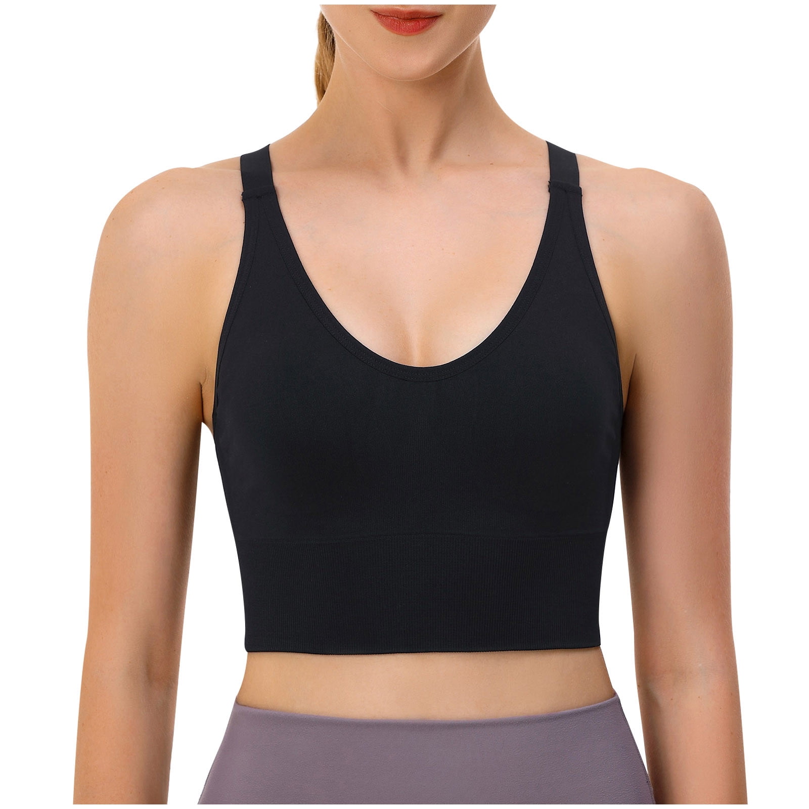 Womens Wireless Sports Bra, Moisture-wicking Compression Support Bras Criss Cross Strappy Longline Athletic Yoga Bra
