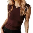 thumbnail image 1 of Camiseta De Verano Camisa ajustada para mujer Sin espalda Manga corta Crop Top Casual Slim Fit Traje diario Ygjytge Marrón Oscuro M para Mujer, 1 of 9
