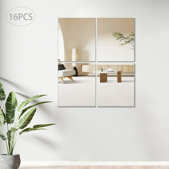Miumaeov 14'' x 12'' 16PCS Self-adhesive Frameless Wall Mirror Tiles DIY Wall Stickers Stick on Home Living Room Art Decor