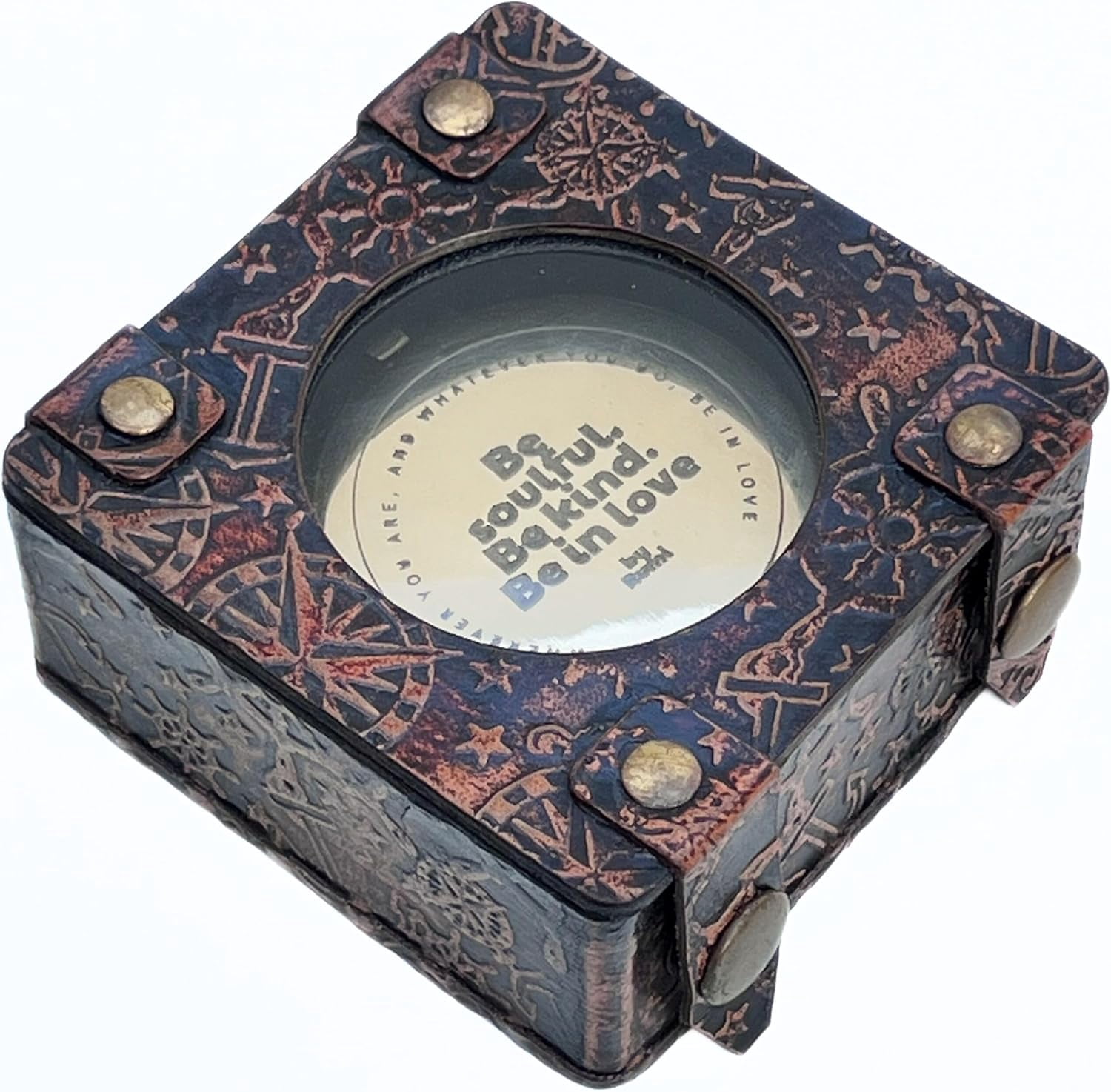 Vintage Directional Shiny Brass Magnetic Flat Compass with Leather Case Motivational Quote Engraved Pocket Compass for Hiking Rustic Vintage Home Decor Gifts