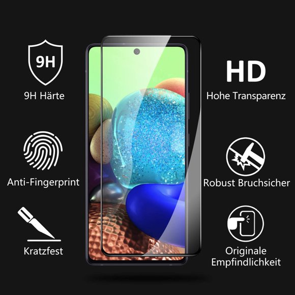 Full Screen Tempered Glass for Samsung Galaxy A719H Full Screen Tempered Film Compatible with Fingerprint Protective Glass Screen Protector Black Edge