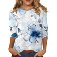 thumbnail image 1 of TSADFHJI Chandails en Molleton pour Femmes Grande Taille Col Rond Manches Trois-Quarts Style Ethnique Rétro T-Shirt Imprimé Décontracté S Bleu Clair, 1 of 5