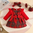 thumbnail image 4 of SYMOID Kids Girl 3-Piece Outfit Set: 100% Cotton Long-Sleeve Ribbed Onesie + Plaid Overall Skirt + Matching Bow Headband, Red, Newborn to 2T, Soft Breathable,Size 12 Months, 4 of 9