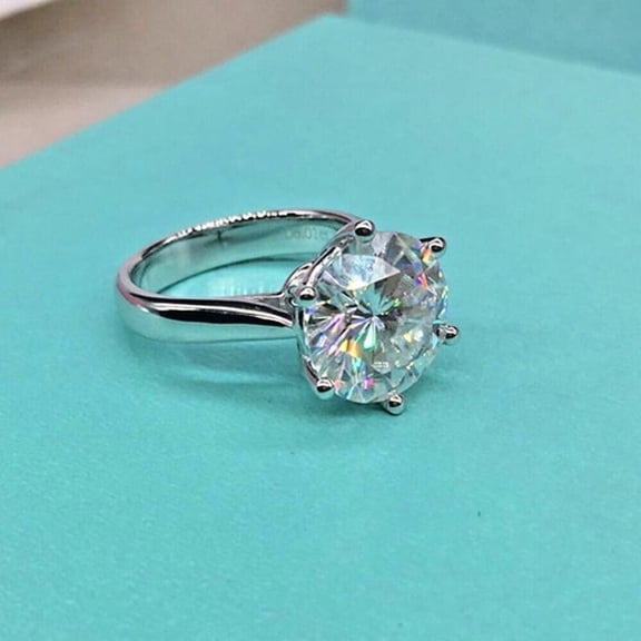 4 Carat Round Cut Lab Created Solitaire Engagement Ring 14K White Gold Plated Silver