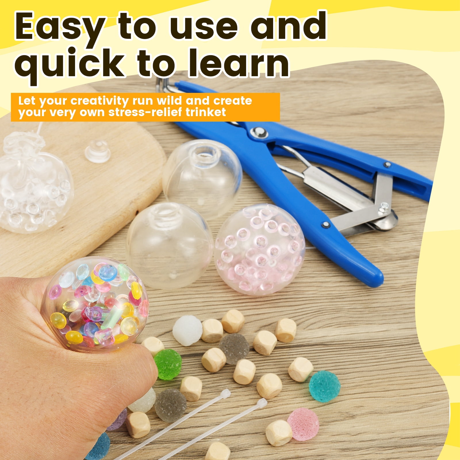 DIY Stress Ball Making Kit Stress Ball DIY Kit Empty Squeeze Ball DIY Kit with Vacuum Tool Cable Tie Filler Bead Expander Tool Transparent Blank Skin for Adult