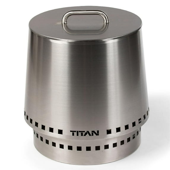 Titan Great Outdoors DUO Large Stainless Steel Fire Pit with Lid, Near Smokeless Portable Fire Pit