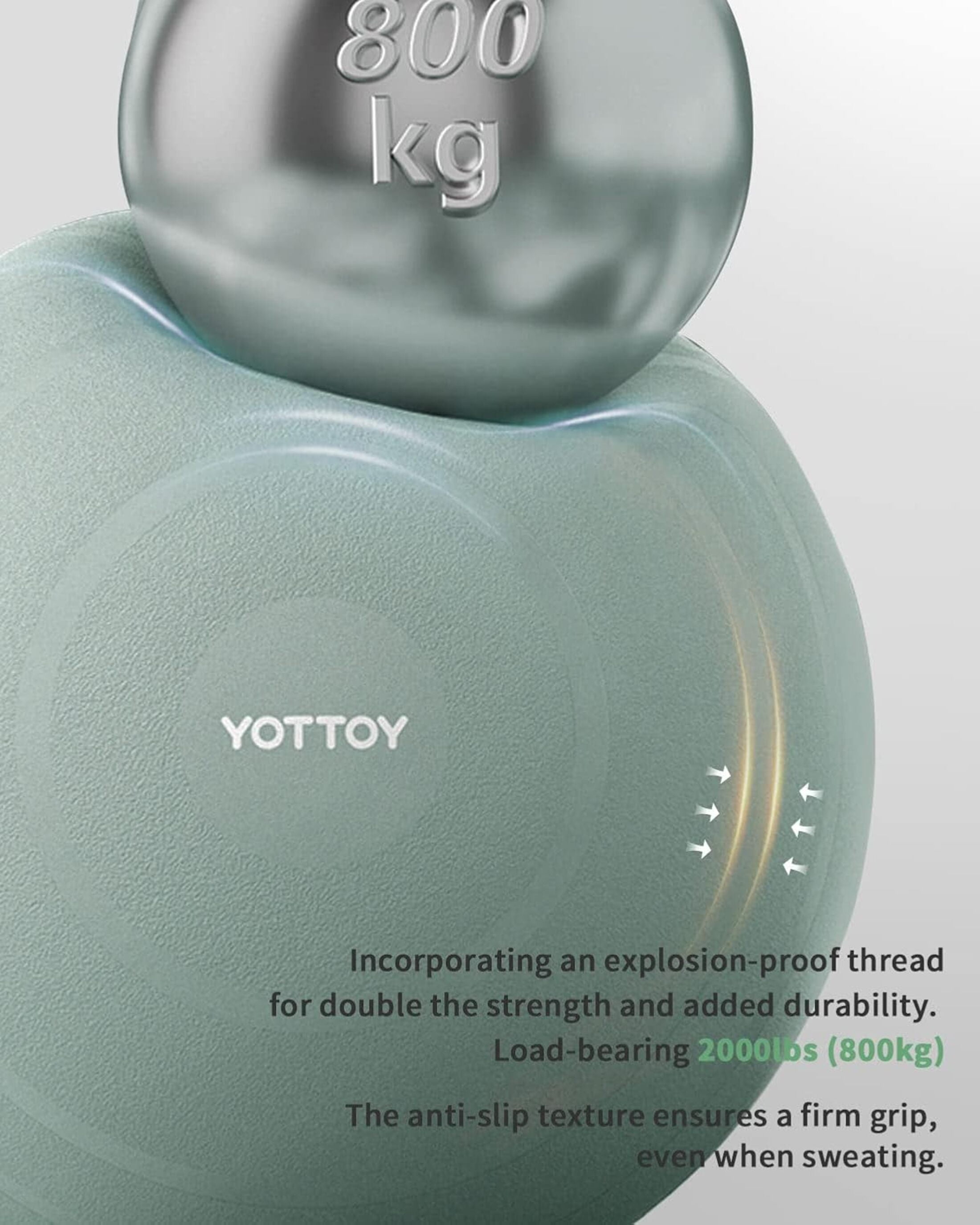 YOTTOY Anti-Burst Exercise Ball, 65 cm — Green, Extra Thick for Yoga & Physical Therapy
