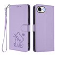 thumbnail image 2 of Wallet Leather Case For iPhone 17e / iPhone 16e 6.1",with Card Holder,wristband, Shockproof Kickstand Embossed Love Cat Phone Case,Light Purple,For iPhone 17e / 16e, 2 of 8