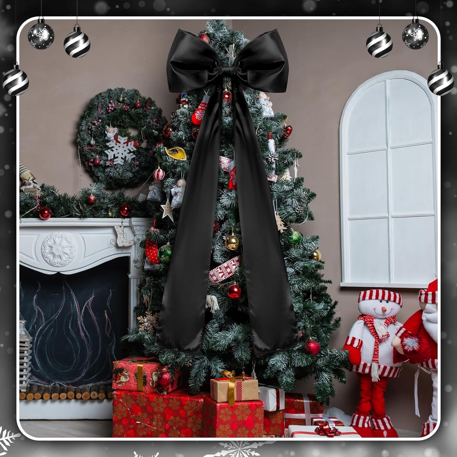 Guvpev 5FT Large Satin Christmas Bows - Giant Black Xmas Bows for Christmas Tree Topper, Wreaths, Wal, Mantel, Front Door, Porch & Wedding Decorations, Indoor & Outdoor Holiday Christmas Decorations