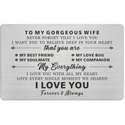 To My Gorgeous Wife Gifts, Engraved Wallet Cards for wife, Love Gifts for Wife, Anniversary Present Card for Wife Her,