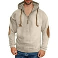 thumbnail image 4 of Txeol 1/4 Zip Pullover Mens Big and Tall Corduroy Hooded Sweatshirt Color Block Outdoor Athletic Drawstring Hoodies,Khaki,XXXL, 4 of 7