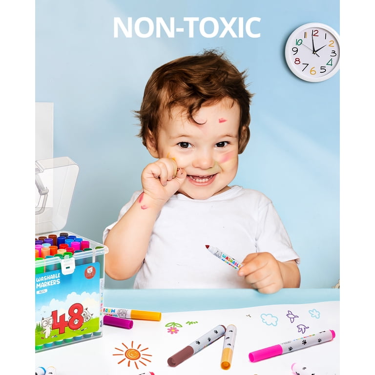 48 Marqueurs Lavables Pour Enfants JoyCat - Mallette De Rangement, Non Toxiques, à Partir De 3 Ans