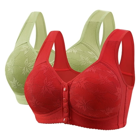REORIAFEE Bras for Women Full Coverage Front Closure Gathered Together Wireless Bras Solid Brassiere Breathable Wide Strap Comfy Corset Underwear Classic Comfortable Support Lingerie Green 42