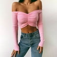 thumbnail image 4 of Seyurigaoka Women Sexy Off Shoulder T-Shirt Long Sleeves Ribbed Knit Blouse, 4 of 9