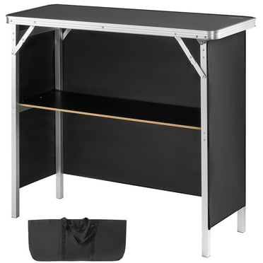 KFFKFF Collapsible Mobile Bar Table, Display Stand for Indoor and Outdoor Events, Gatherings, Picnics, Showcases, Comes with Transport Bag, Storage Rack and Dark Drape